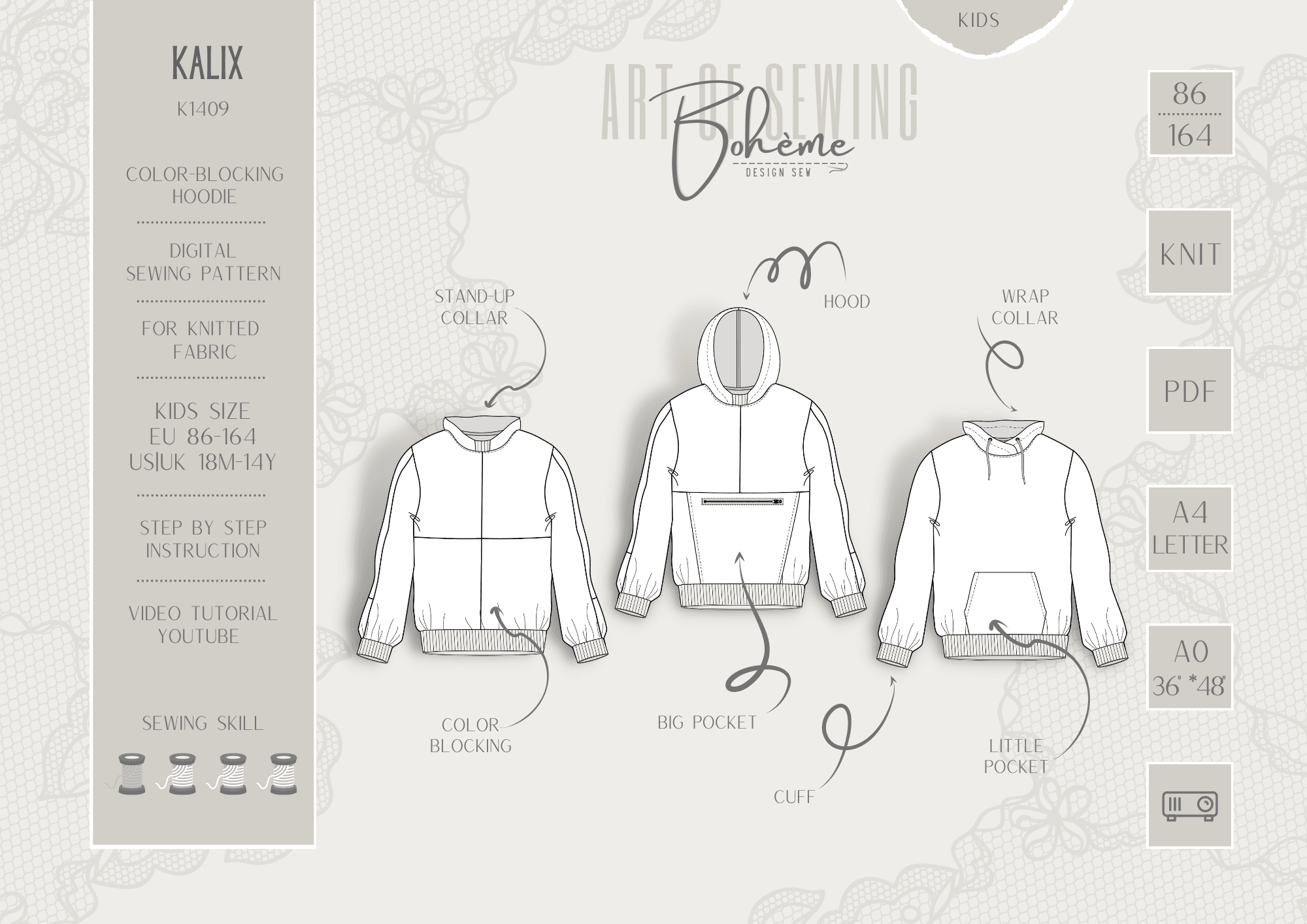 KALIX.hoodie | Kinder | 86-164 | Schnitt : - Sewando