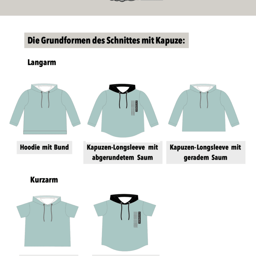 PASST IMMER Basicline Hoodie 69-104cm Kapuzenshirt Beamer-Ebook & DIN A0 BESONDERES PASSFORMSYSTEM - Sewando