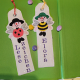 Stickdatei - Lesezeichen-Set "Bienenkind & Käferkind" personalisierbar
