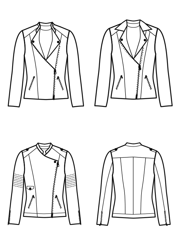 Schnittmuster Jacke BIKER-Lola aus Kunstleder/ Stretch mit optionaler Kapuze Gr. 34-54 - Sewando