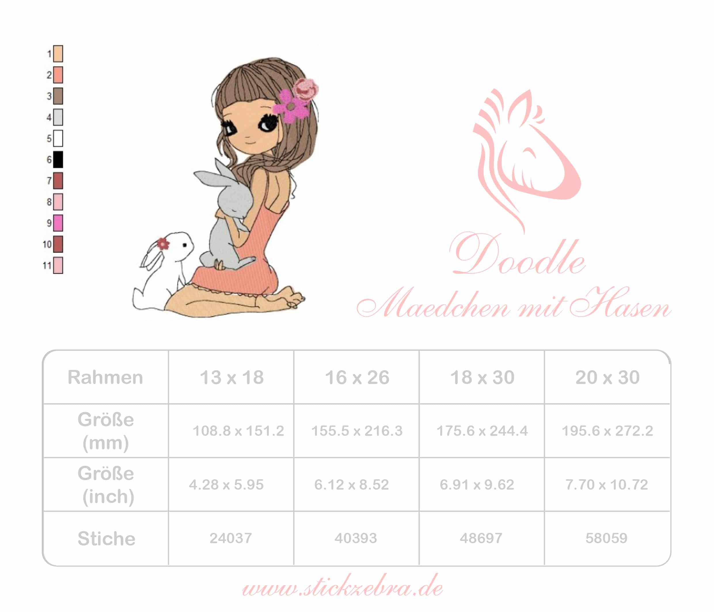 Doodle Mädchen mit Hasen Stickdatei – zarte Freundschaft fürs Herz und deine Stickmaschine - Sewando