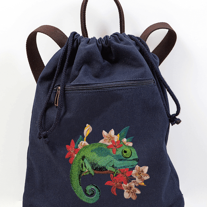 Chamäleon Stickdatei – farbenfrohes Motiv für Kleidung, Taschen & Deko - Sewando