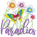 Stickdatei - Paradiesgarten (mit Federstich-Schmetterling) - Sewando