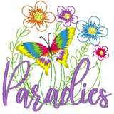 Stickdatei - Paradiesgarten (mit Federstich-Schmetterling) - Sewando