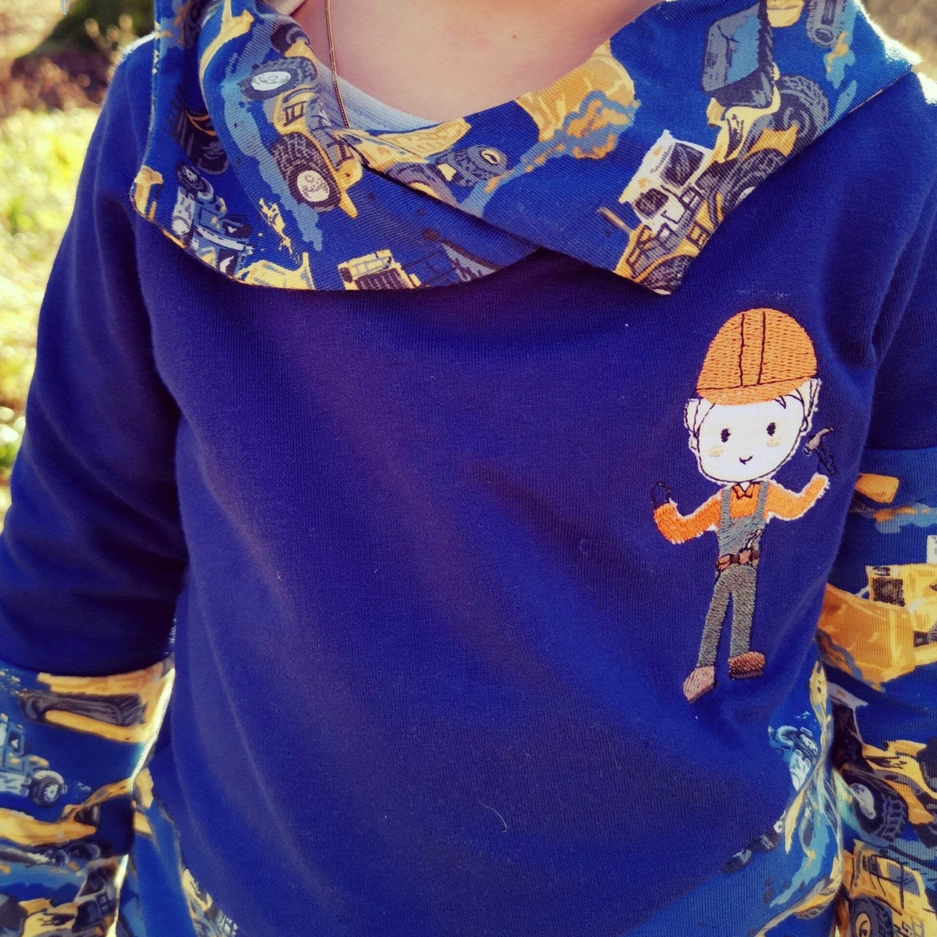 Bauarbeiter Stickdatei – der kleine Helfer mit Helm und Herz für deine Stickmaschine - Sewando