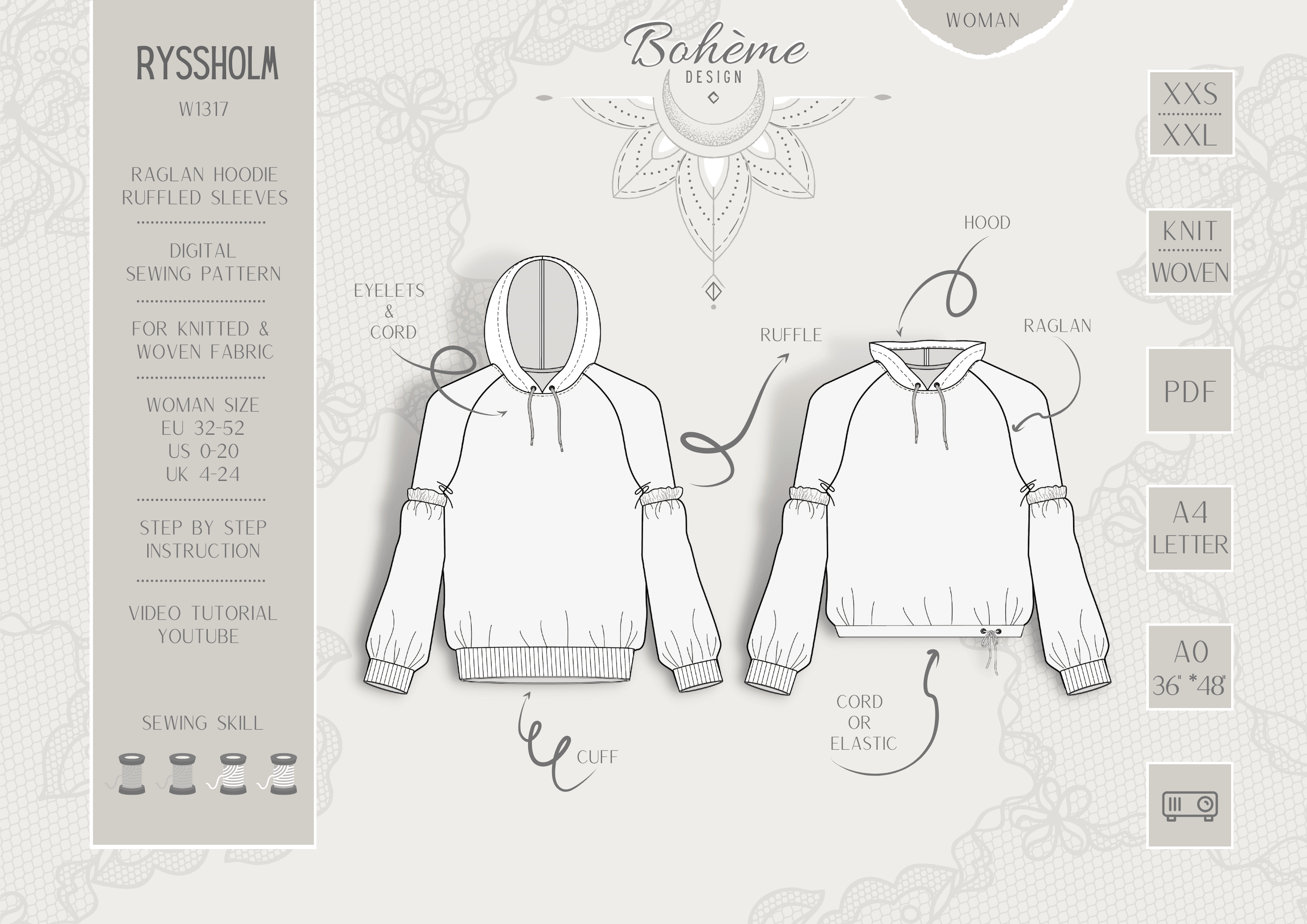 RYSSHOLM.hoodie | Damen | 32-52 Schnitt : - Sewando