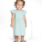 Schnittmuster Mädchenkleid ELLA – Retro Kleid mit Volants für kleine Mädchen in hellem Blau.