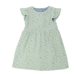 Schnittmuster Mädchenkleid ELLA – Retro Kleid mit Volants in mintgrün mit floralen Mustern.