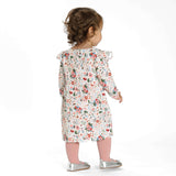 Schnittmuster Retro Kleid für Mädchen ELLA mit langen Ärmeln von hinten, blumiger Stoff in zarten Farben.