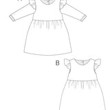 Schnittmuster Mädchenkleid ELLA – Retro Kleid mit Volants, zwei Varianten A und B, ideal für modische, junge Mädchen.