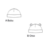 Schnittmuster Set Baby Strampler und Mütze: A Bubu und B Orso Mützen-Designs für Babys im digitalen PDF-Format.