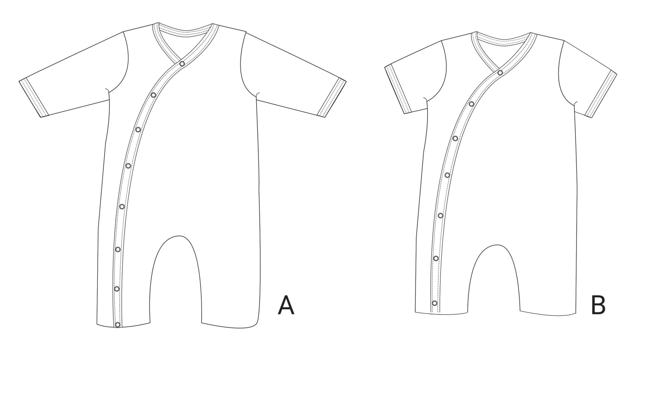 Schnittmuster Strampler LEON PDF 2-in-1, Baby-Design mit Knöpfen, Größen 50/56-98/104, digitale Vorlage.