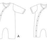 Schnittmuster Strampler LEON PDF 2-in-1, Baby-Design mit Knöpfen, Größen 50/56-98/104, digitale Vorlage.