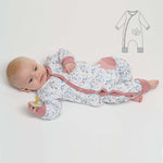 Schnittmuster Strampler LISA PDF Baby in floral Design, gemütlicher Strampler für Babys, mit Knöpfen und große Länge.