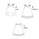 Schnittmuster Schürzenkleid JULE PDF 3-in-1 mit drei Varianten: Jule, Antonia und Steffi.