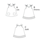 Schnittmuster Schürzenkleid JULE PDF 3-in-1 mit drei Varianten: Jule, Antonia und Steffi.