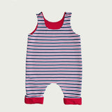 Schnittmuster Strampler LEO PDF - Baby-Strampler in rot-blau-gestreift, bequem und fußlos