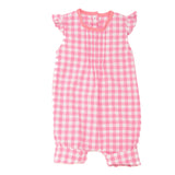 Schnittmuster Mädchenkleid MIA – Baby und Kleinkind Sommer-Jumpsuit in Rosa Karomuster