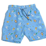 Schnittmuster Hose für Baby und Kinder NOAH in blau mit Tiermotiven, geeignet für Jungen von Größen 68-122.