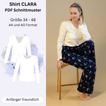 Schnittmuster Shirt CLARA - V-Ausschnitt oder Rundhals, Langarm | Gr. 34-48 (PDF) - Sewando
