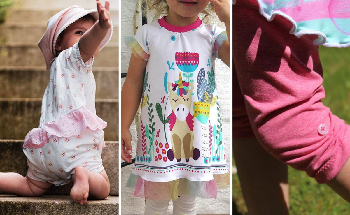 Selbst genähte Kindermode für Frühling und Sommer – moderne Shirt-Schnittmuster mit Tierprint, Jumper aus Musselin und Sommerkleid. Bequeme DIY-Mode für Babys und Kinder mit vielseitigen Nähideen von Sewando-Designerinnen.