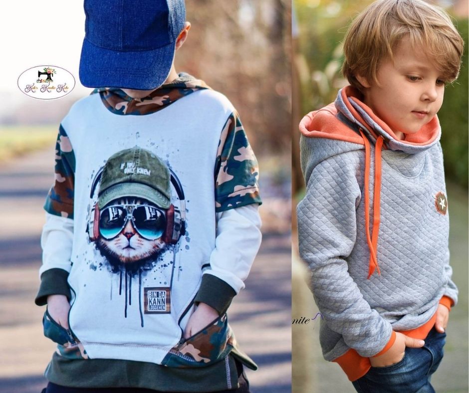 Kinder Schnittmuster für herbstliche Hoodies in verschiedenen Stilen und Größen – selbstgenähte Modeideen als PDF-Download bei Sewando.