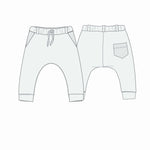 Schnittmuster Haremshose DADO PDF, leichtes Design der Haremshose für Kinder, bequemer Schnitt mit Taschen.