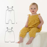 Schnittmuster Baby Overall Jumpsuit NELE – Kleinkind Sommer-Overall, gelber Overall mit Trägern für Babys.