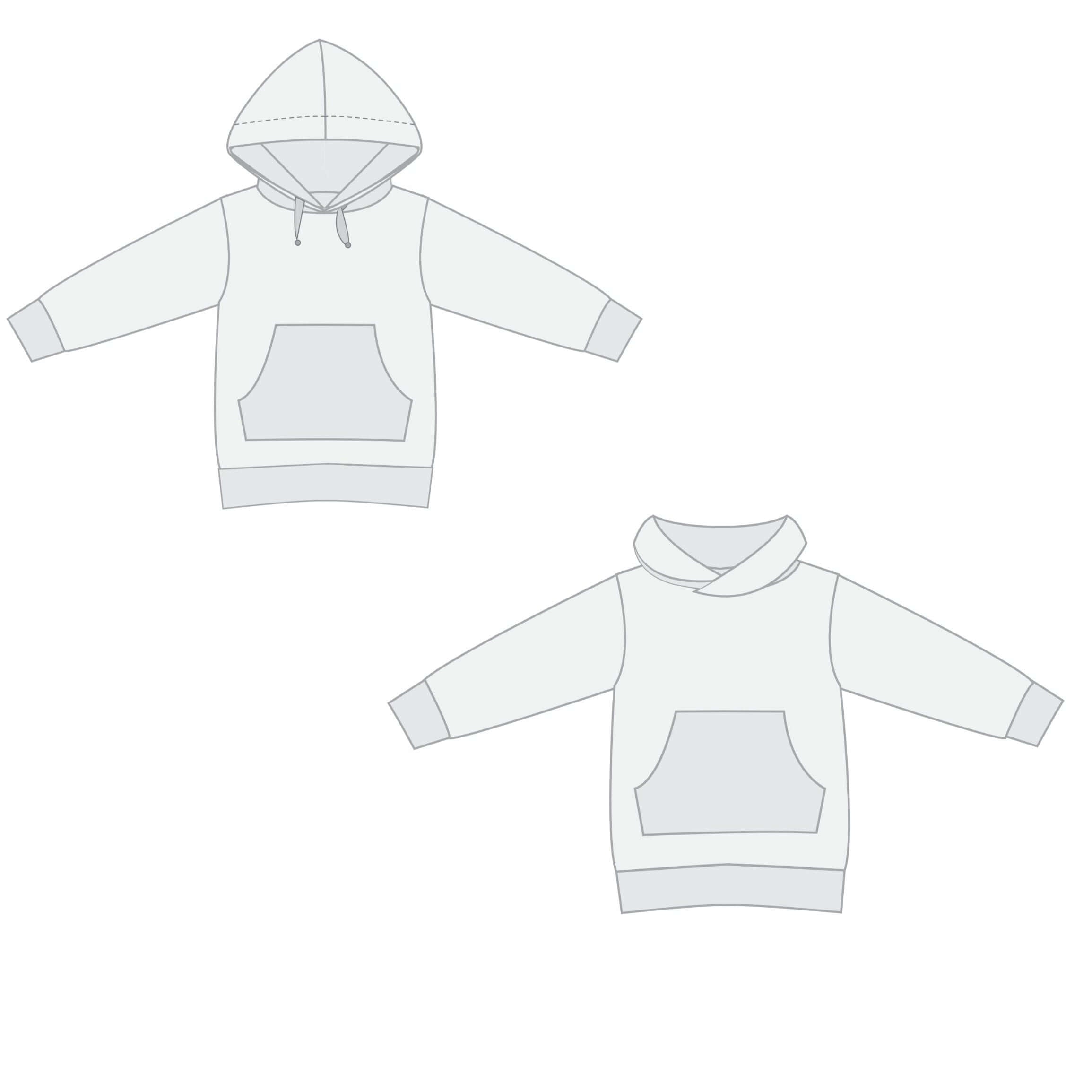 Schnittmuster Tunika Hoodie ARWEN PDF - zwei Varianten eines lässigen Kinderhoodies mit Kapuze.