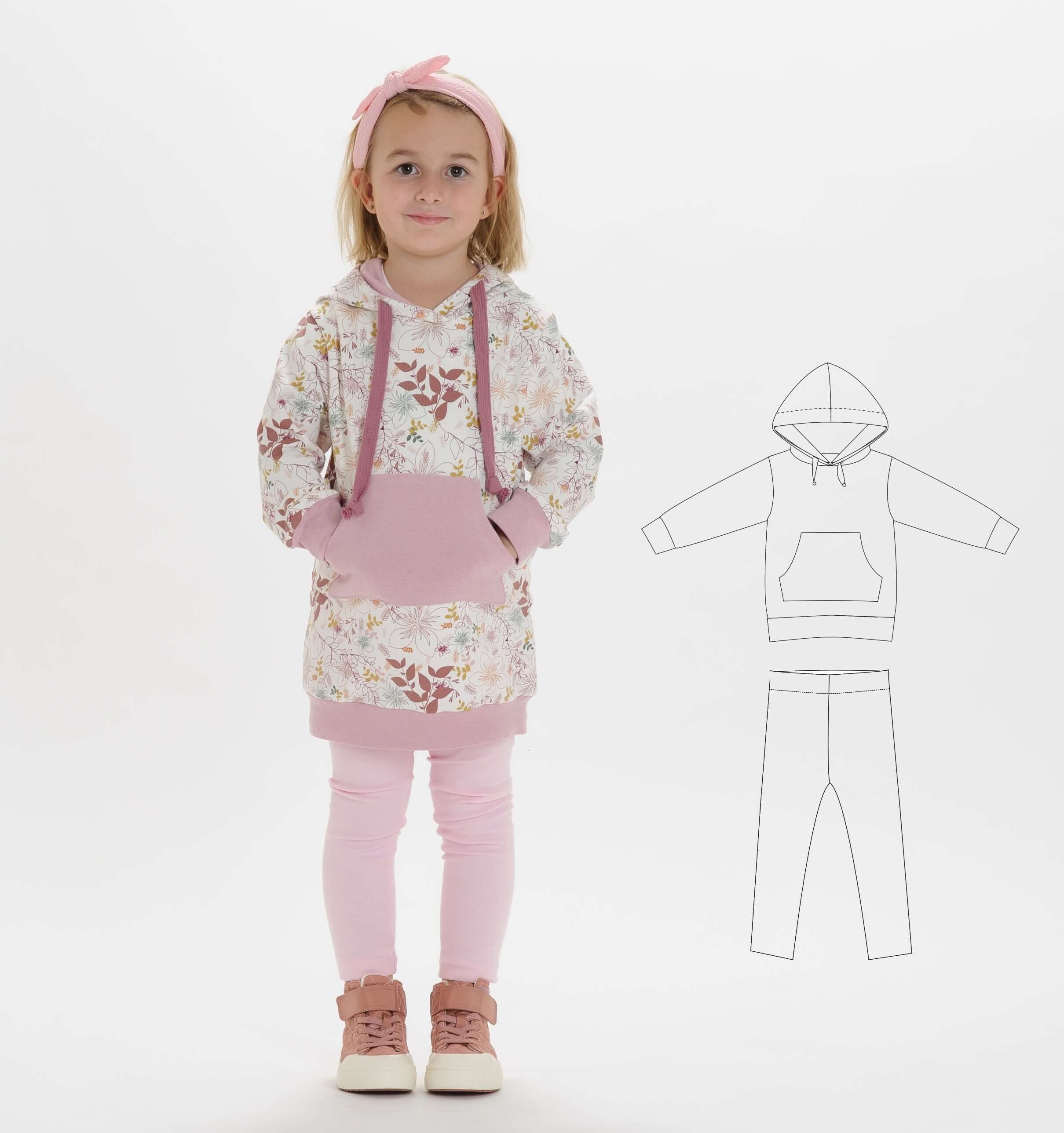 Schnittmuster Hoodie und Leggings ARWEN für Mädchen, inklusive PDF-Schnittmuster und Nähanleitung