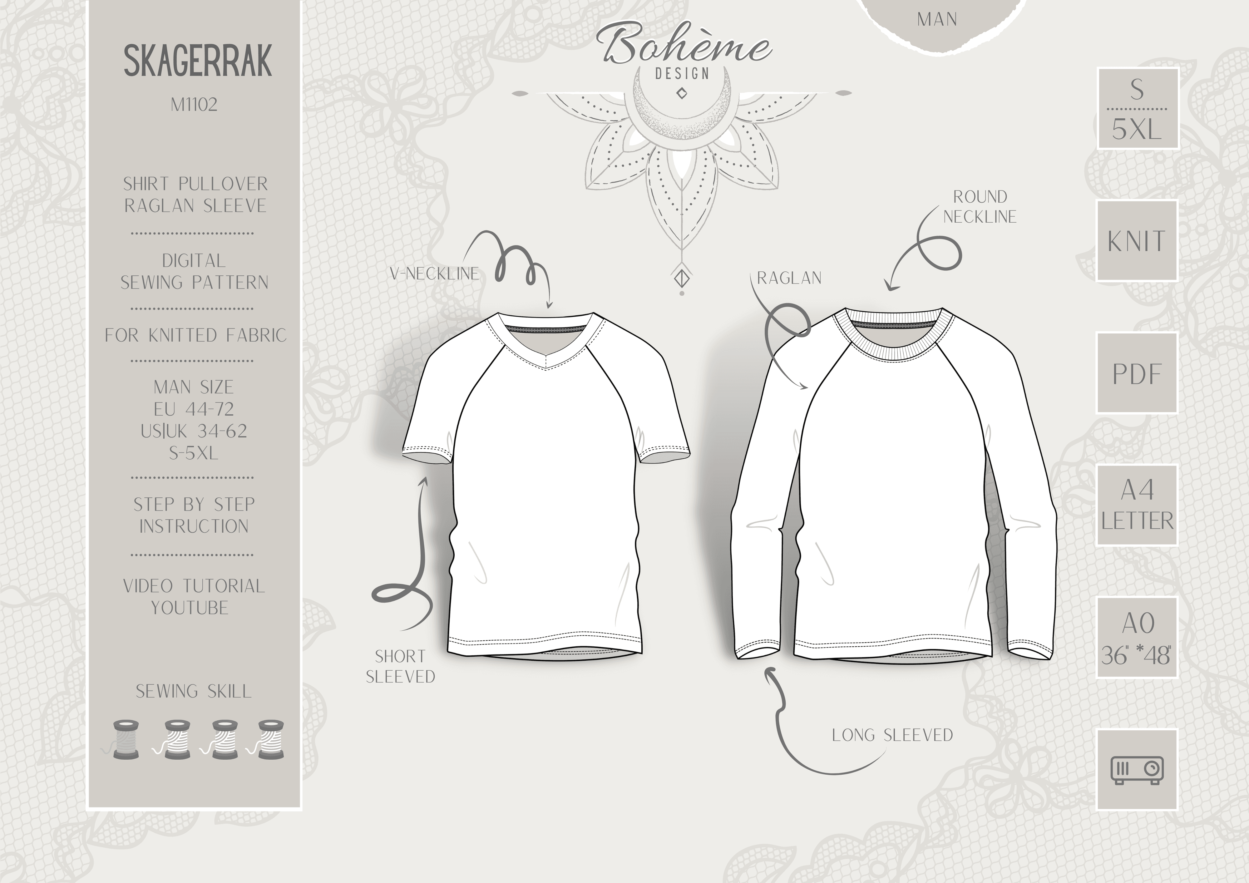 SKAGERRAK.raglan | Herren | 44-72 | Schnitt : - Sewando