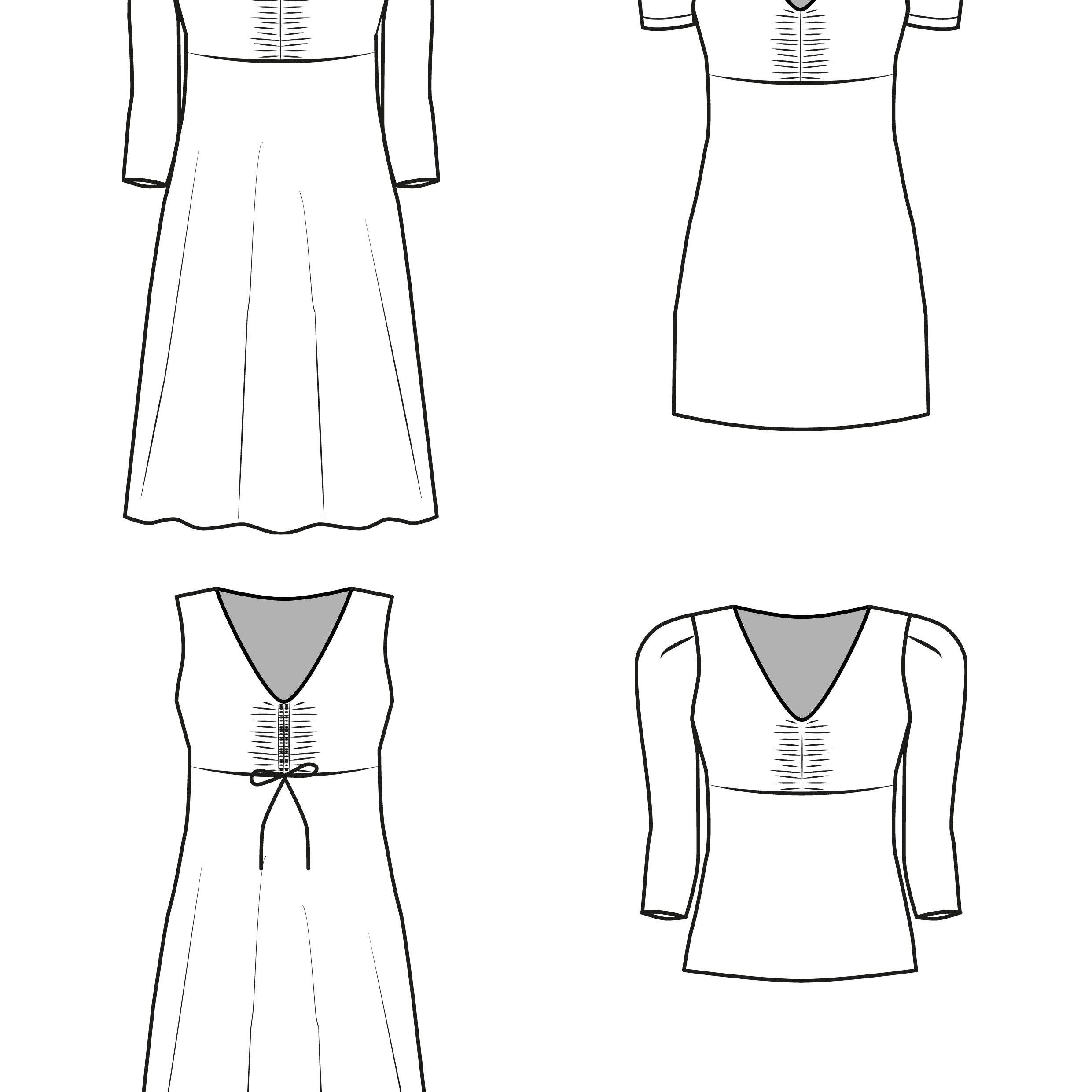 Schnittmuster ESA - Kleid oder Shirt mit Raffung vorne und Ärmelvarianten Gr. 34-54 - Sewando
