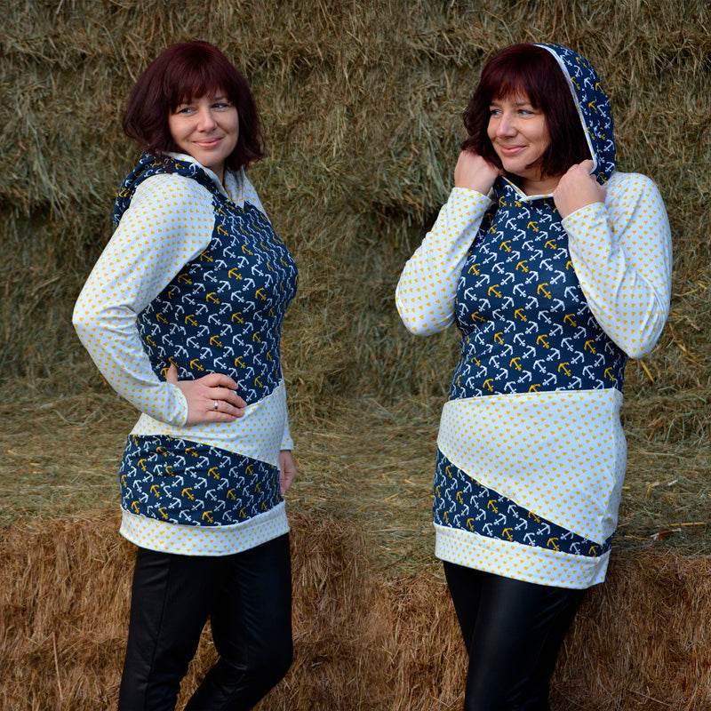 Niela's schräges Raglanteil - Schnittmuster Raglan Shirt, Tunika, Kleid in den Größen 32-54 - Sewando