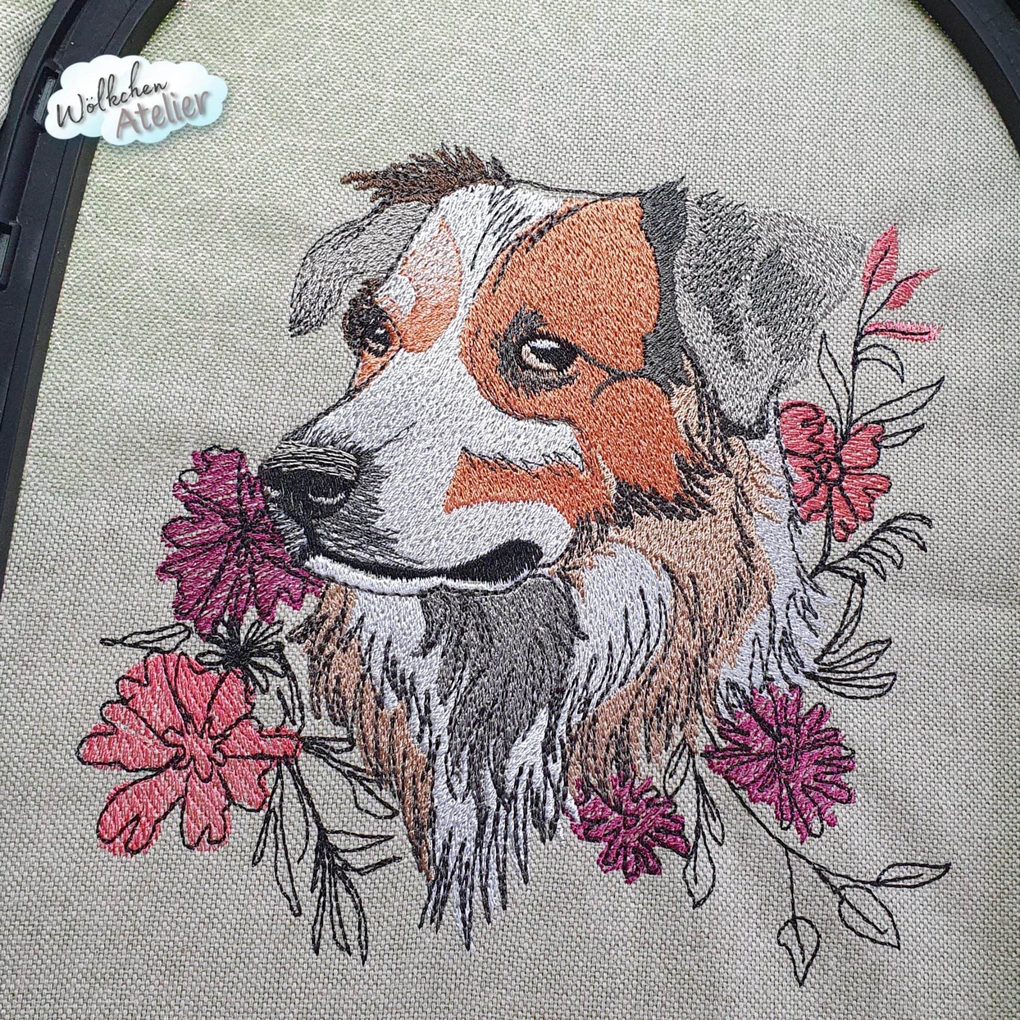 Hund Stickdatei – treuer Blick und Blumenzauber für deine Stickmaschine - Sewando