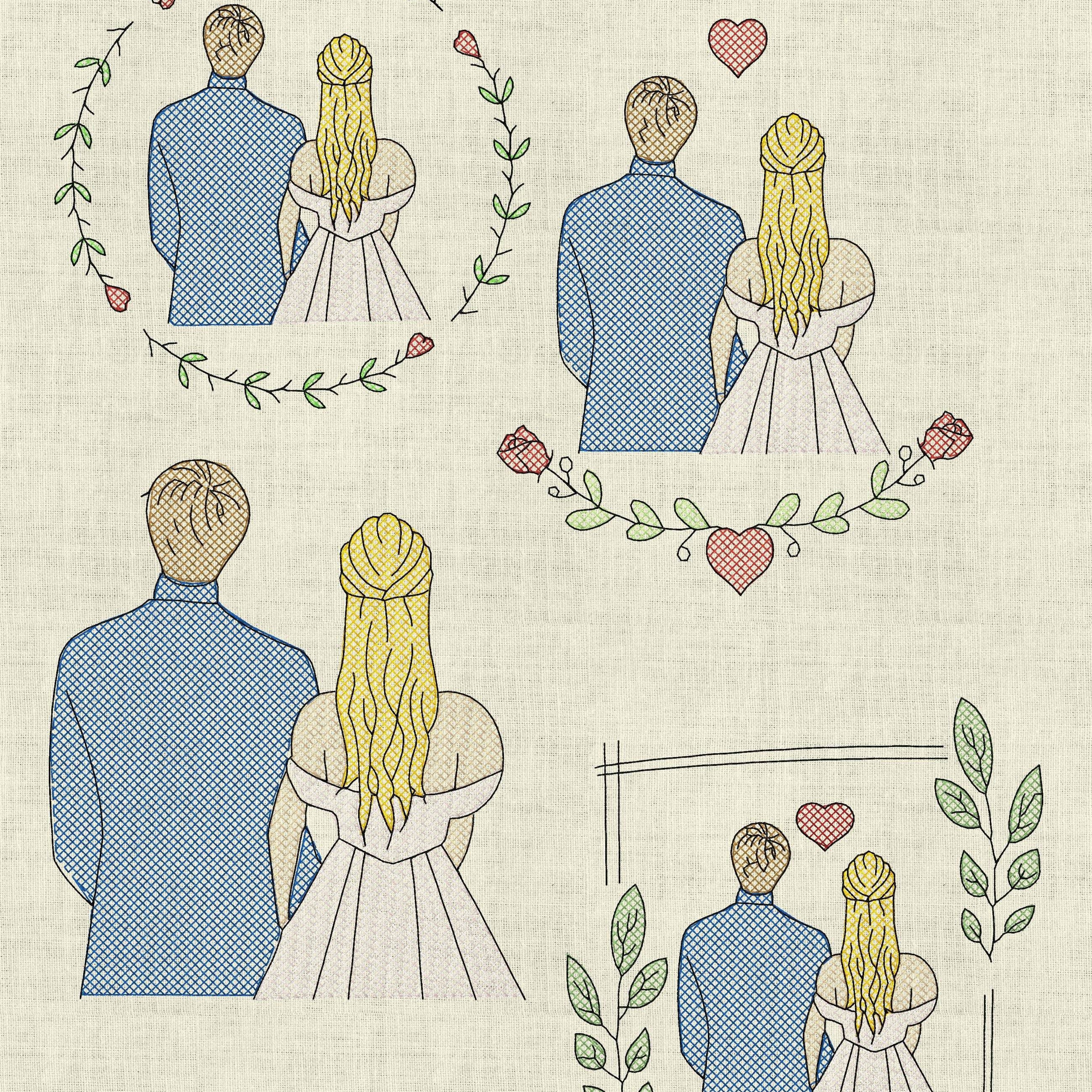 Stickdatei Hochzeit Brautpaar Line Art Set 949 - Sewando