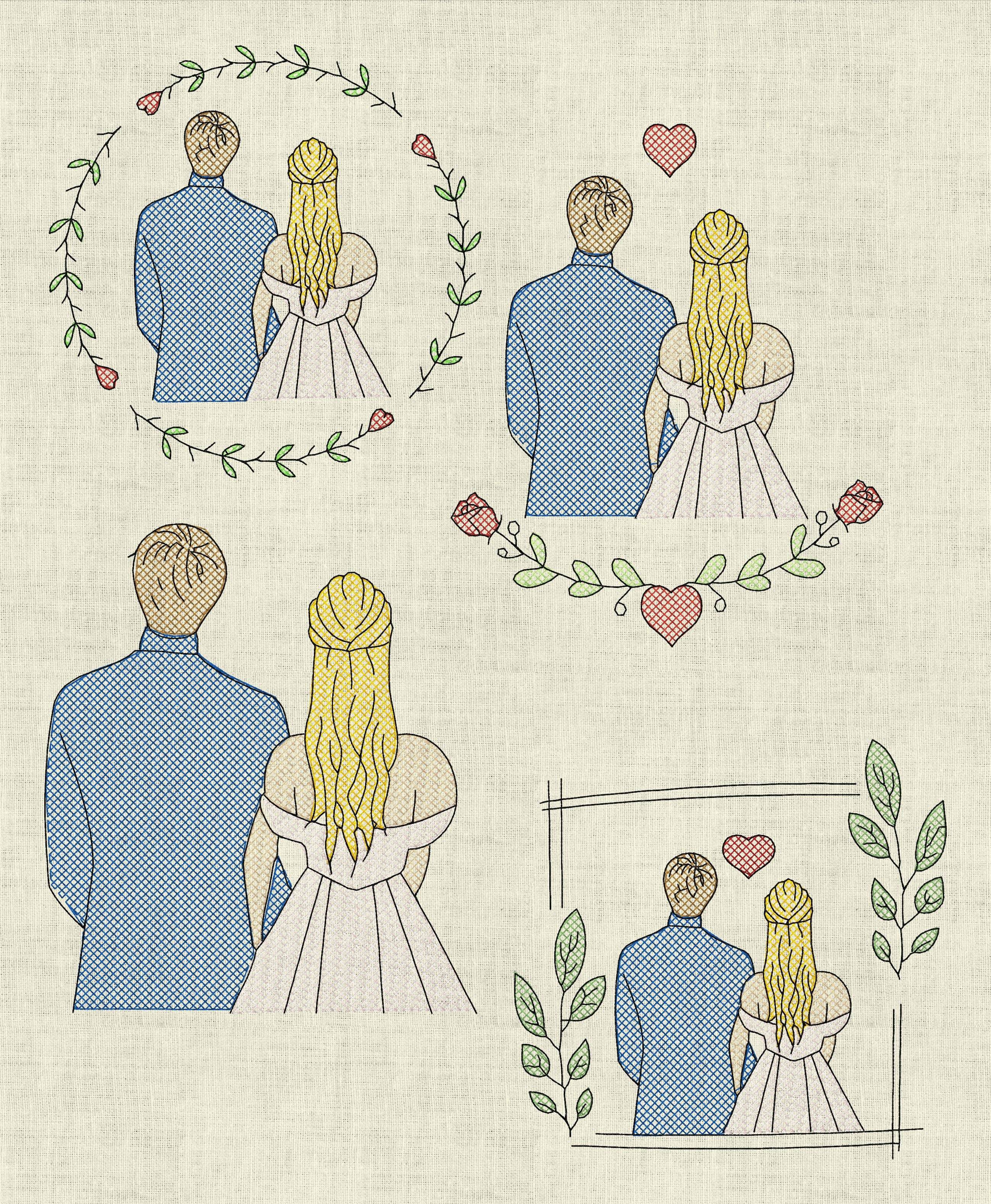 Stickdatei Hochzeit Brautpaar Line Art Set 949 - Sewando