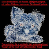 Stickdatei Applikation Yorkshire Terrier Welpe "Benny" - realistisch - FÜR HELLE & DUNKLE STOFFE
