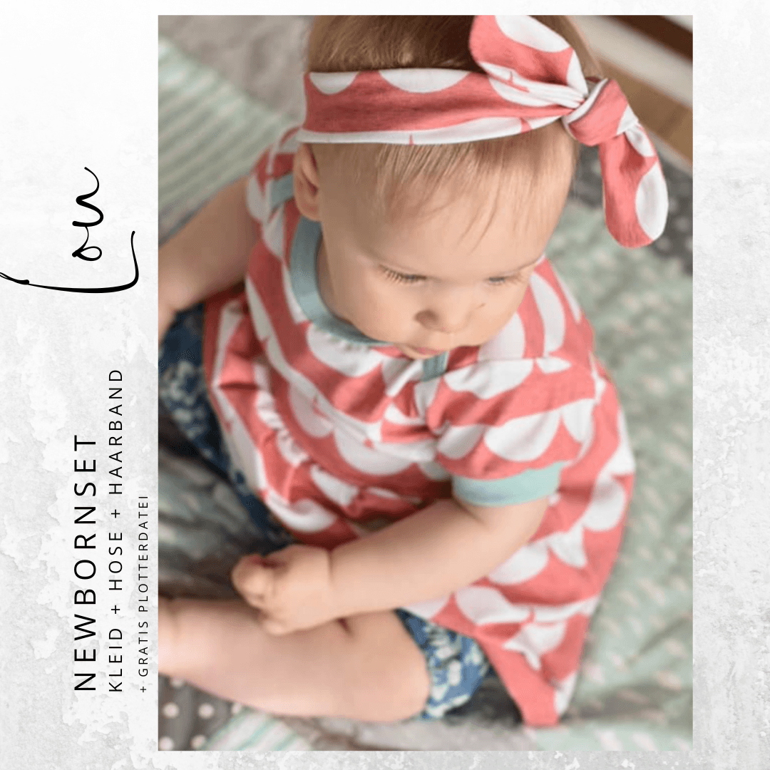 Schnittmuster Newborn LOU SET Kleid, kurze Hose, Haarband Gr. 50-92 + gratis Plotterdatei : - Sewando