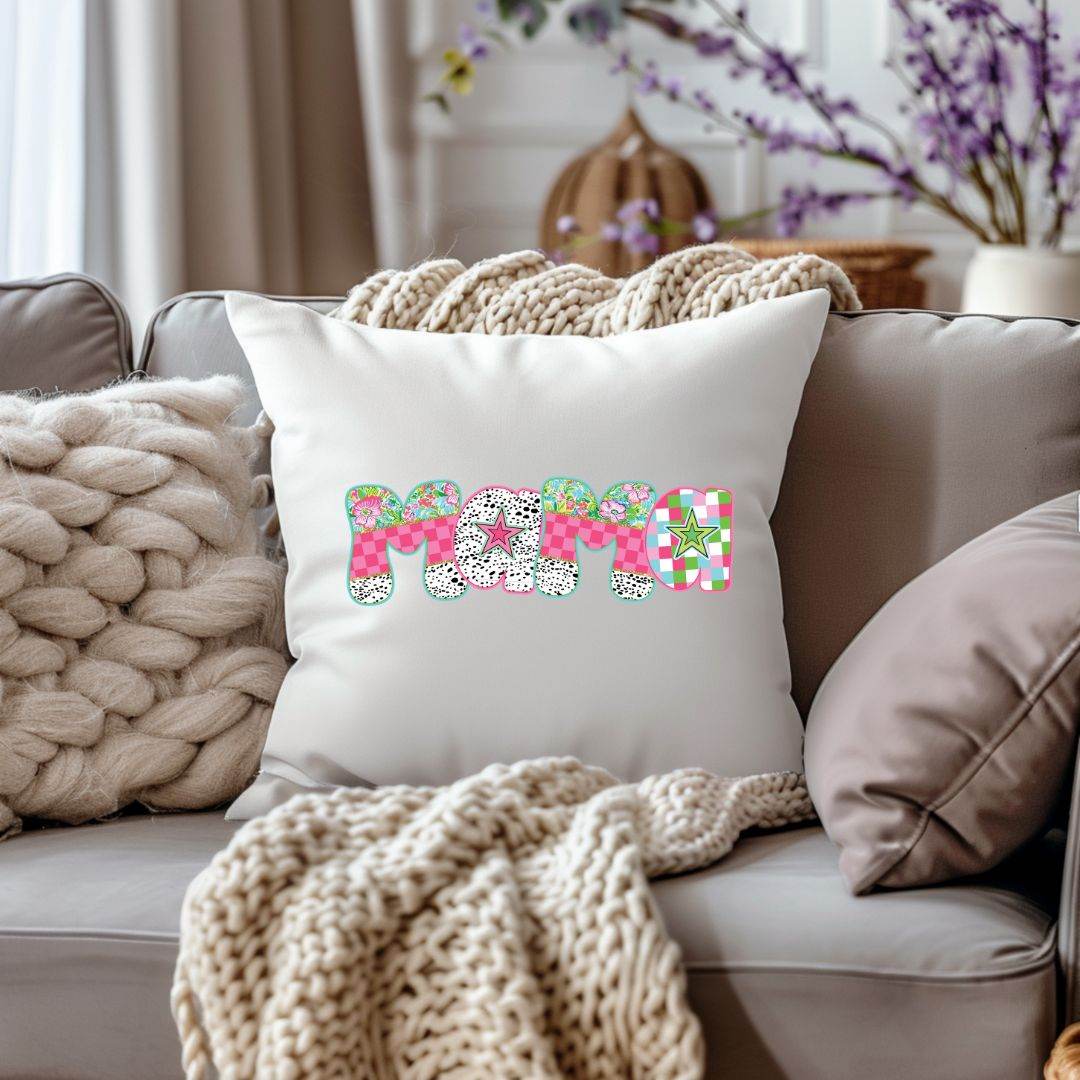 Bügelbild Mama – Florales Patchwork mit Sternen im Retro-Stil | PNG - Sewando
