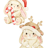 Niedliche Weihnachtshasen als Aquarell-PNGs – handgemalte Illustrationen für kreative Weihnachtsprojekte