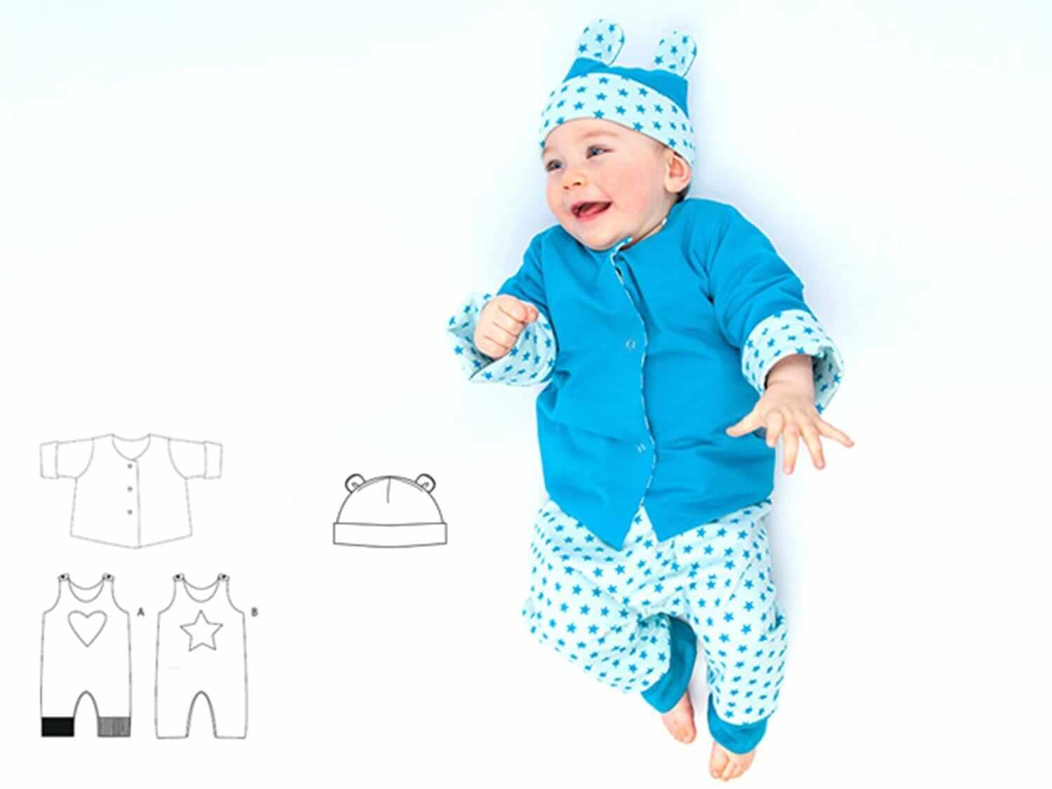 Baby Nähmuster Digitaler Download Neugeborenen Cardigan Strampler Set Bärenmütze Design Komplettes Schnittmuster Set Mehrere Größenoptionen Herz Stern Details PDF Format Sofortiger Zugriff DIY Baby Kleidung Anleitung Perfektes Handgemachtes Geschenk Unverzichtbar