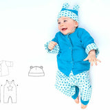 Baby Nähmuster Digitaler Download Neugeborenen Cardigan Strampler Set Bärenmütze Design Komplettes Schnittmuster Set Mehrere Größenoptionen Herz Stern Details PDF Format Sofortiger Zugriff DIY Baby Kleidung Anleitung Perfektes Handgemachtes Geschenk Unverzichtbar