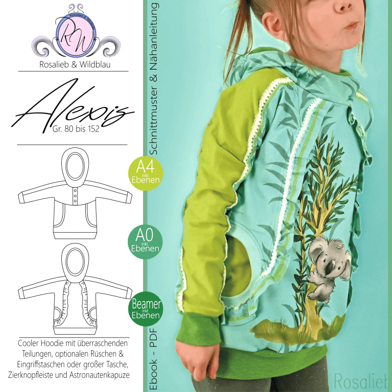 Schnittmuster Hoodie Alexis Gr. 80 bis 152 - Sewando