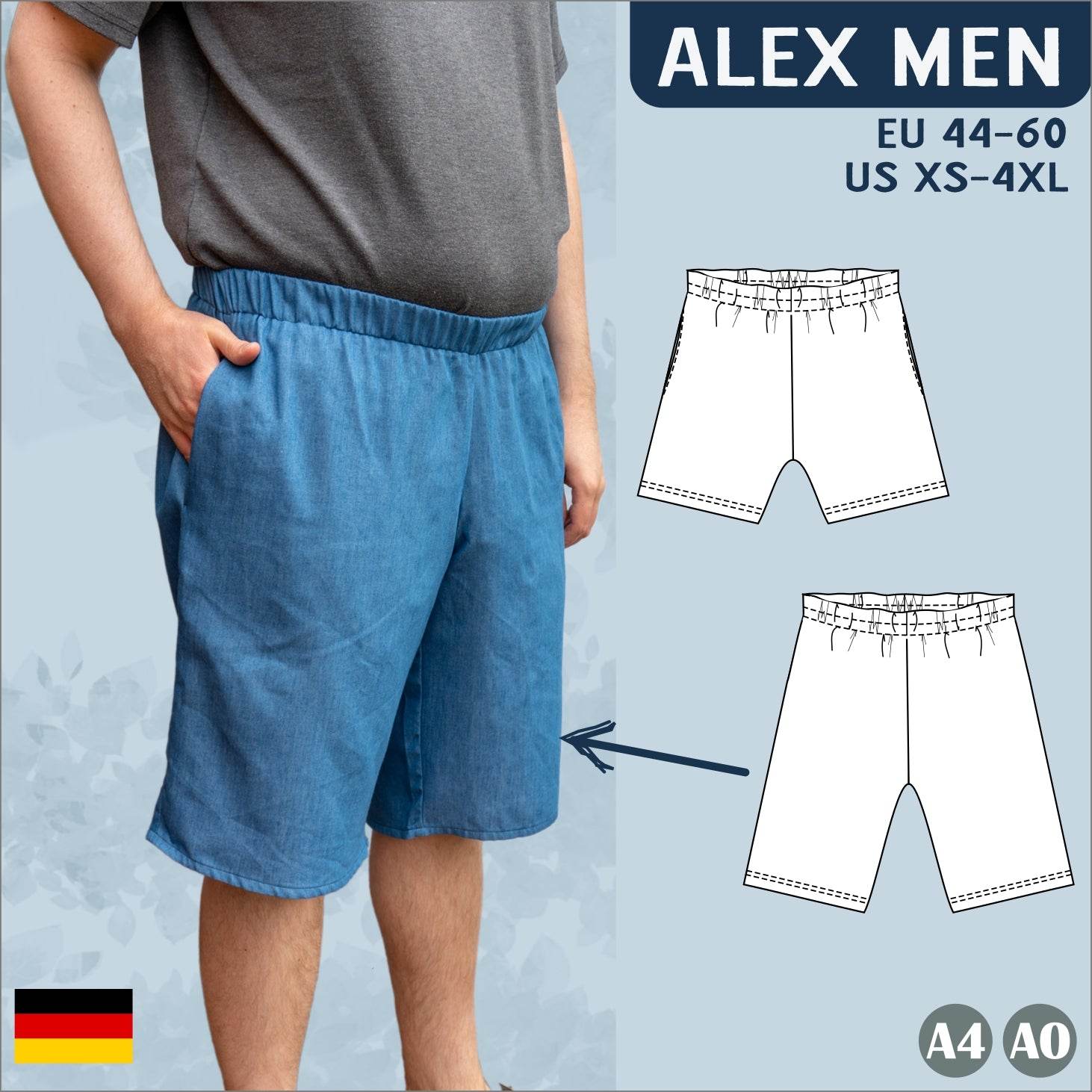 Alex Men – Shorts für Herren mit Gummibund & Nahttaschen Gr. 44-60 / XS-4XL - Sewando