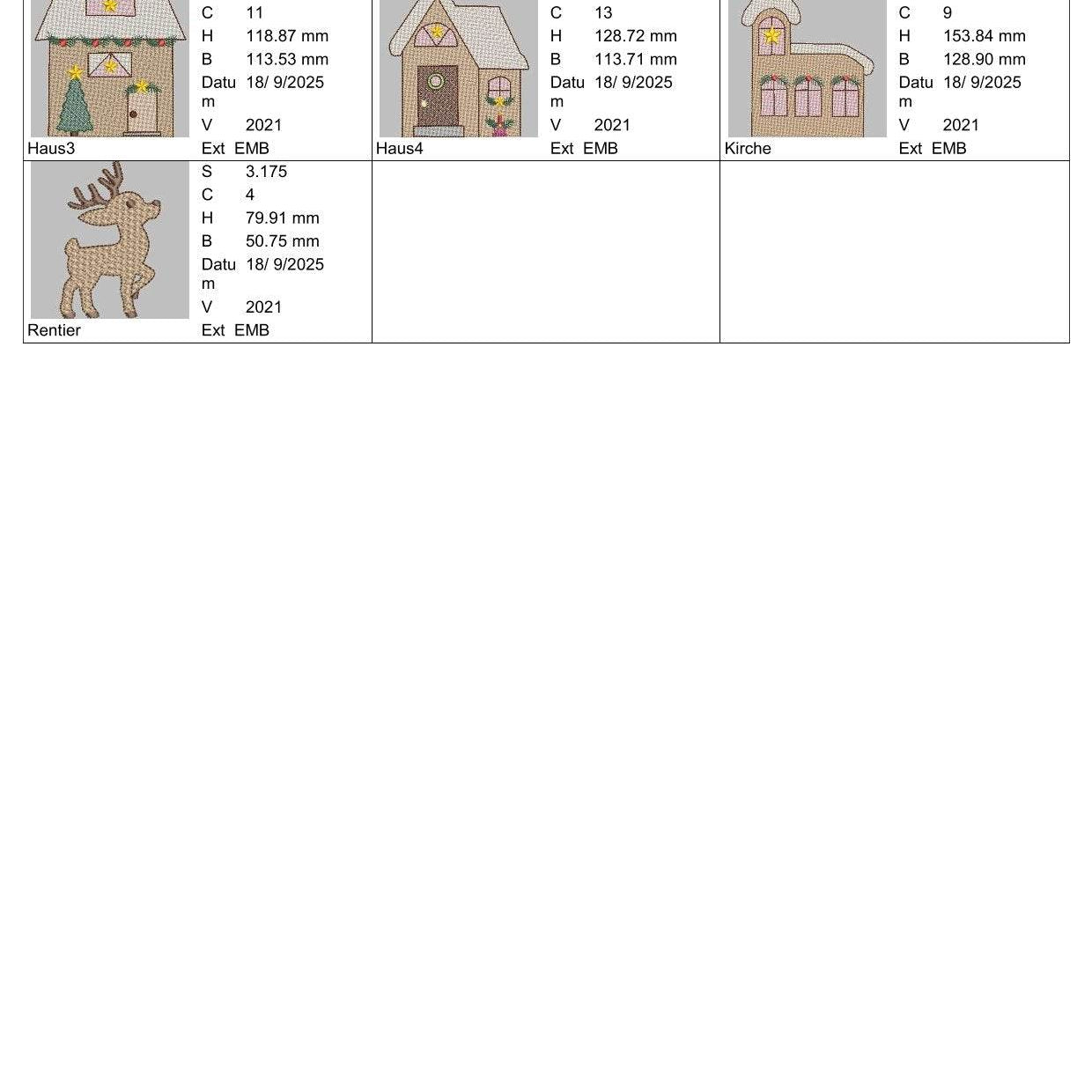 Stickdatei Winterdorf 5 mit Häusern, Baum, Rentier und Kirche Weihnachten Lichthaus Set 2584 - Sewando
