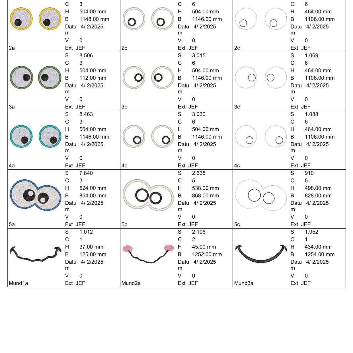 Stickdatei Augen Mund für Kuscheltiere Monster Set 2511 - Sewando