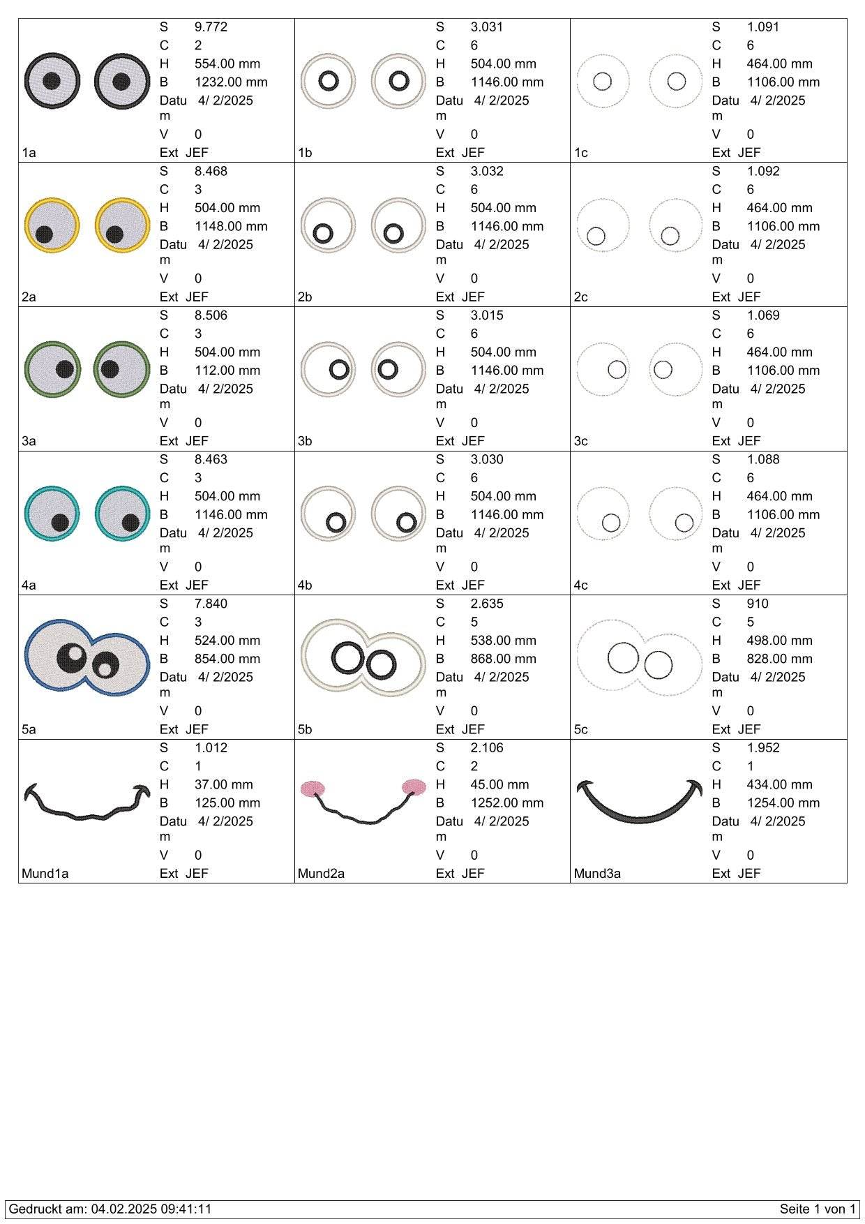 Stickdatei Augen Mund für Kuscheltiere Monster Set 2511 - Sewando