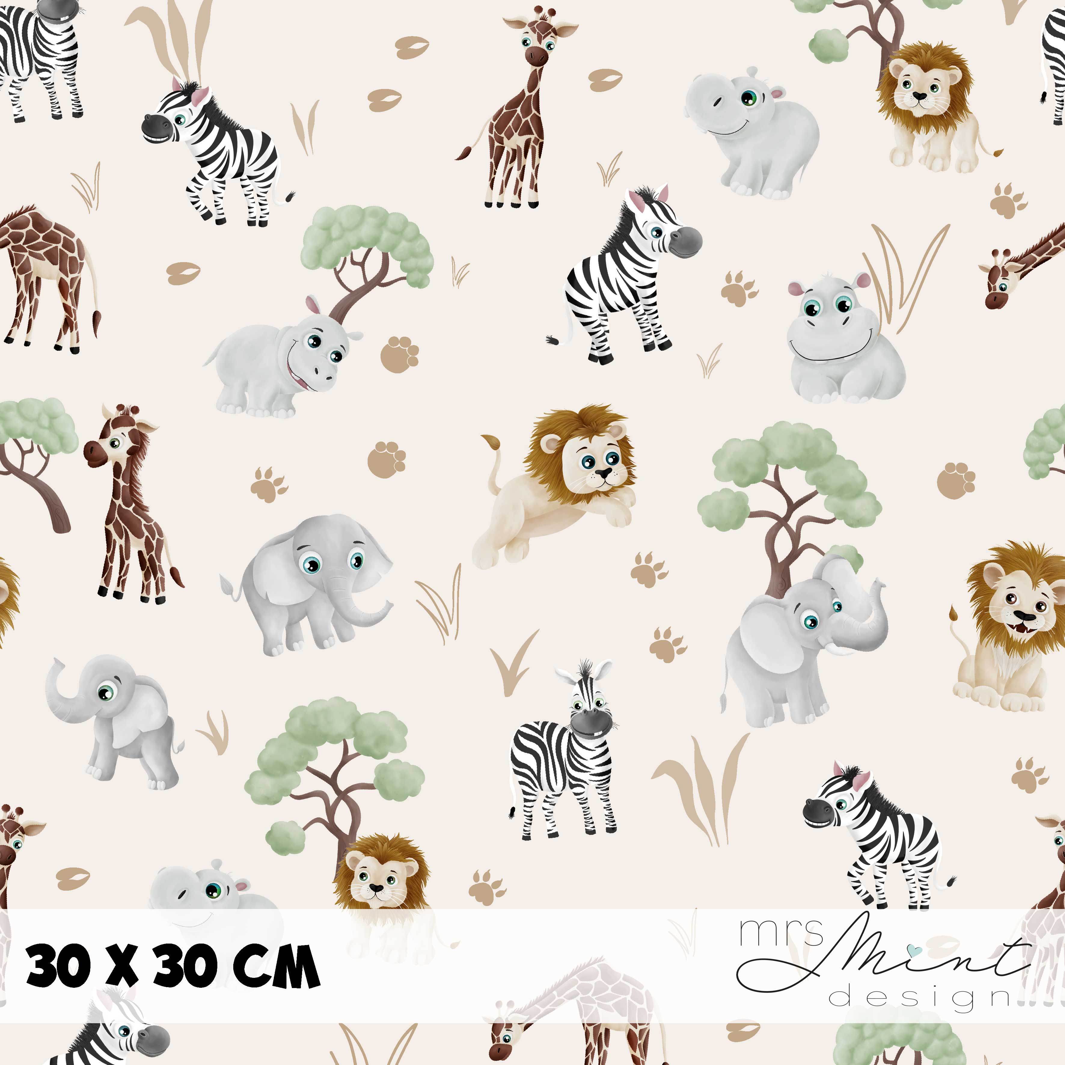 Stoffdesign - Safari Buddies - alle Tiere hellbeige - nicht exkusiv - Sewando