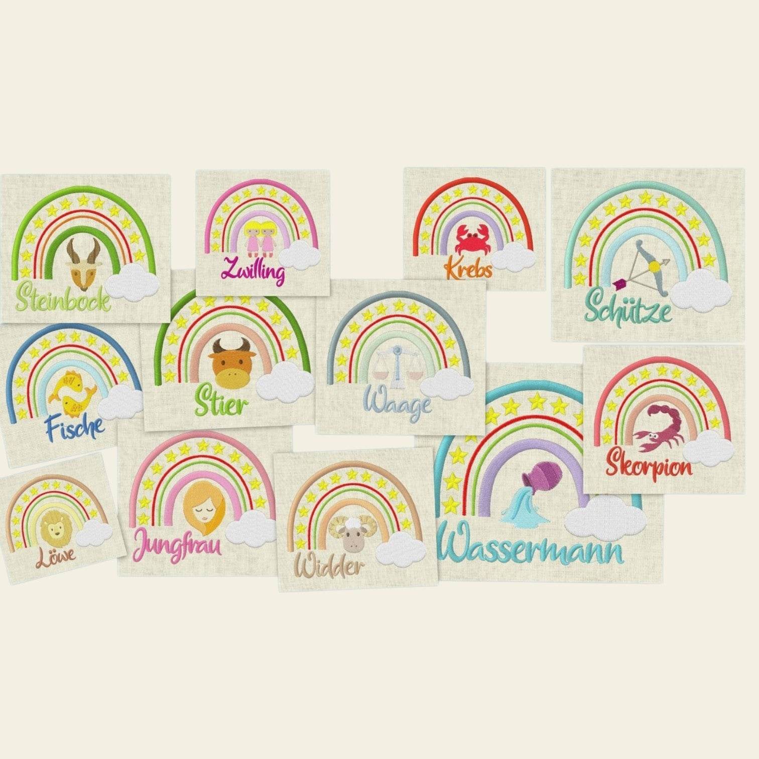Stickdatei Sternzeichen Regenbogen Horoskop Set 643 - Sewando