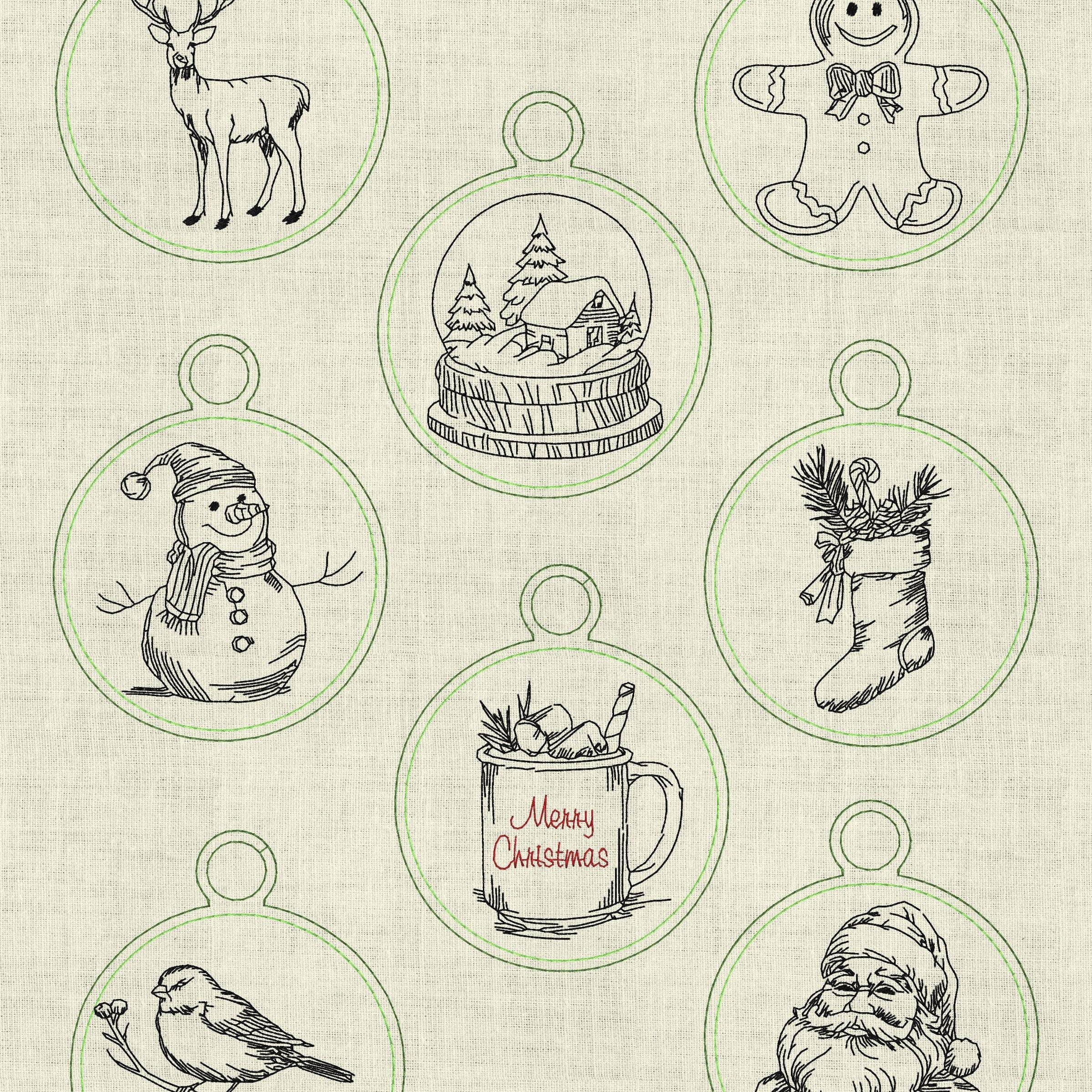 Stickdatei Weihnachten Vintage Anhänger Set 986 ITH Maschinenstickerei - Sewando